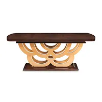 Table à manger en bois massif à base unique, finition noyer caramel, pour salle à manger et cuisine
