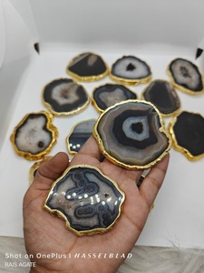 Black Agate <b>Coaster</b> <b>Gold</b> Plated Polished Large small size Natural <b>Coaster</b> Stone Agate Slices used for home decor By Rais Agate - Product Image 4