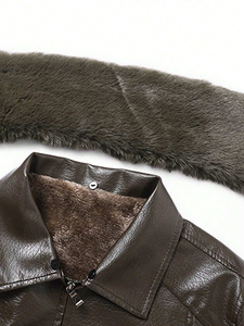 Veste en cuir PU à col roulé de qualité supérieure pour hommes, style vintage avec logo ample brodé, pour veste de moto en cuir - Product Image 3