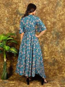 Vestido Midi floral de alta calidad para mujer, elegante estilo informal, técnica Tie-Dye, modesto vestido de fiesta en la playa para mujer, cintura Natural - Product Image 4