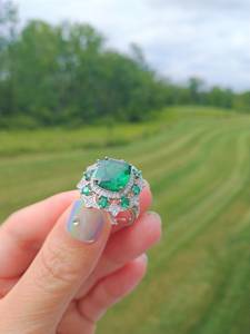 Religious Floral Emerald Silver <b>Ring</b> with Vivid Blue Neon Glow-High Quality Jewelry - Product Image 6