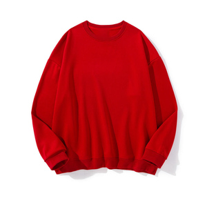 เสื้อสเวตเตอร์แขนยาว260g สำหรับผู้ชายผู้หญิงผ้าทอลายทแยงเปิดไหล่ตกสีทึบงานปักตามสั่ง - Product Image 1