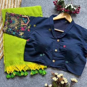 Magnifique sari en coton Khadi avec broderie, fabricant et fournisseur de mode féminine en Inde au prix le plus bas - Product Image 6