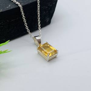 Collier pendentif en citrine taille émeraude, argent sterling 925, bijoux faits à la main, cadeau de haute qualité pour enfants, pierre de naissance de novembre - Product Image 5