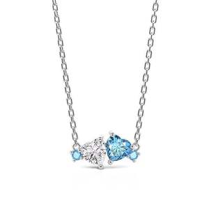 Collier personnalisé Jeulia à double cœur avec pierre de naissance et sertissage à griffes plaqué or - Product Image 1
