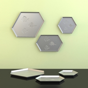 Lot de 2 plateaux de luxe de couleur gris et bleu ciel au design moderne en fer de forme ovale faits à la main pour la vaisselle décorative - Product Image 2