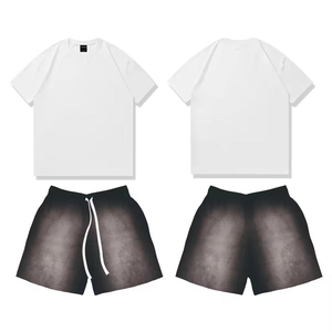 Ensemble 2 pièces d'été en coton décontracté pour hommes unisexe T-shirt et short en coton respirant et lavé Style Streetwear - Product Image 1