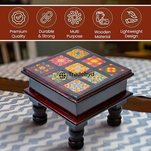 Tradebyd hecho a mano de madera Chowki tradicional Mandir muebles para decoración de oración - Product Image 2