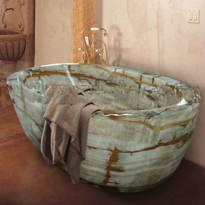 Bañera de ónix verde, bañera de mármol de ónix de forma única, bañera de baño independiente de ónix verde elegante - Product Image 5