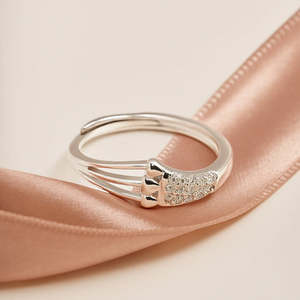 Bague Cœur Ajustable en Argent Micro-Pavé Tendance avec Zircon - Product Image 1