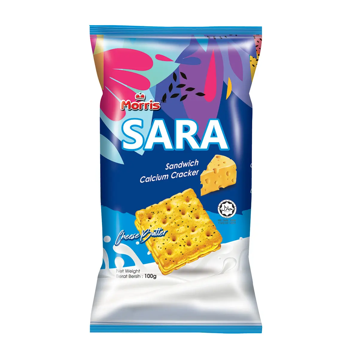 Authentic Grade Malaysia Healthy Sara Cheese Sandwich Biscuit Semi-hard Square Shape Biscuit Cracker With 18 Months Shelf Life