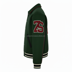 Veste universitaire en laine de haute qualité couleur vert foncé avec panneau noir contrasté veste universitaire avec logo de broderie personnalisé pour homme - Product Image 5