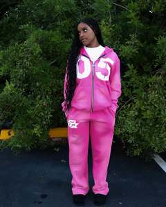 Ensemble sweat à capuche zippé et joggers en satin, survêtement de sport avec broderie personnalisée en strass, ensemble pantalon de survêtement évasé et sweat à capuche - Product Image 3