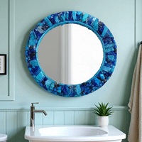 Espejo de Pared Redondo de Ágata Azul, Espejo de Vanidad Hecho a Mano con Cristal Moderno, Decoración de Interiores para Baño y Pieza Personalizada para el Hogar
