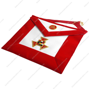 TABLIER MAÇONNIQUE REGALIA PAST HIGH PRÊEST ROYAL ARCH CHAPITRE-BRODERIE À LA MAIN ROUGE AVEC FRANGES - Product Image 2