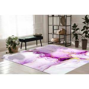 Tapis en marbre violet et or : design abstrait scintillant, tapis doux non tissé - Product Image 5