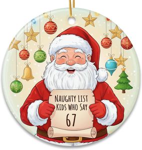 Ornement de Noël en céramique <span class=keywords><strong>personnalisé</strong></span> Père Noël, ornement rond en céramique à sublimation, vente en gros d'usine - Product Image 1