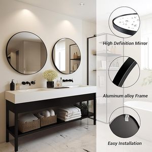 Espejo de Pared Redondo Negro Moderno de 80 cm con Marco de Latón y Aluminio, Diseño Simple para Decoración de Baño y Hogar, por Smartspace - Product Image 4