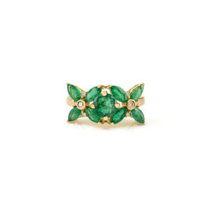 Newest Design <b>Top</b> Seller 100% Natural Emerald & Diamond Flower Band Ring Wedding K14 Real Yellow Gold <b>Women</b> Jewelry Manufacturer - Product Image 1