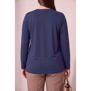 Blusa de punto con detalle de estampado especial, talla grande, color azul marino - Product Image 6