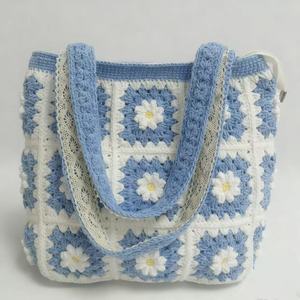 Handmade Custom Cotton Fashion Crochet Tote <b>Bag</b> with Two Straps Open Closure Floral Design 6 Inch All Seasons Women's Daily Use - Product Image 5
