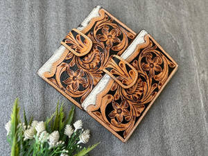 Pochette en cuir de vachette usiné à la main portefeuille à découper sac à main multi-usages portefeuille en cuir véritable porte-cartes à deux volets - Product Image 2