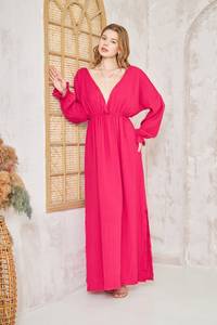 Robe maxi à manches cloche en coton 100% blanc, écologique et respirante, style bohème vintage - Product Image 5