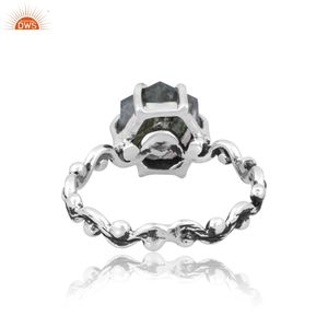 Bague en argent sterling fin 925 Agate verte Moos en forme d'hexagone Twist Band Style Prong Set Bijoux faits à la main - Product Image 3