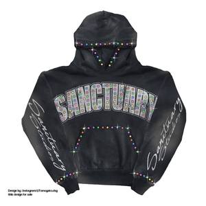 Sudadera con capucha bordada con lavado ácido de diseño personalizado unisex, jersey con cremallera, ajuste de gran tamaño, estampado de diamantes de imitación, respetuoso con el medio ambiente, transpirable - Product Image 2