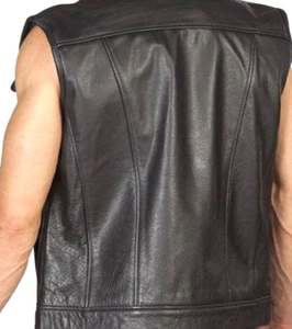 Gilet de moto Vintage en cuir noir pour hommes, gilet de motard Vintage noir Slim Fit pour hommes, gilet en cuir noir pour hommes - Product Image 3