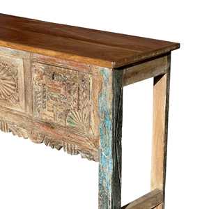 Handmade Carved <b>Console</b> <b>Table</b> in Luxury & Rustic Style Solid Wood & <b>Marble</b> for Living Room Entry Villa & Hotel Furniture - Product Image 5
