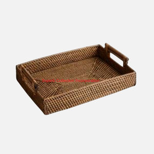 Atractiva bandeja de servicio Rectangular de ratán Natural con asas organizador decorativo para mesa de café comedor o decoración del hogar - Product Image 6