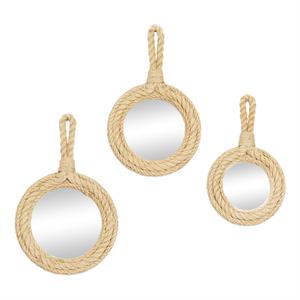 Ensemble de 3 miroirs muraux modernes en corde de jute marron 17 "19" 20 "H Décoration de chambre - Product Image 1