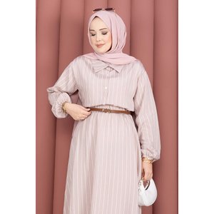 Conjunto de Dos Piezas de Chifón Beige a Rayas, Talla XS, Top y Falda Corta para Primavera/Verano, Método de Tejido - Product Image 2
