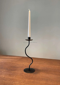 Handcrafted Christmas Candle <b>Holder</b> Iron Forged Standing Type in Golden-<b>Black</b> Blacksmith Made Metal <b>Candlestick</b> - Product Image 4