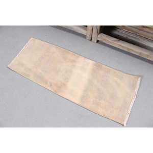 พรมคิลิมวินเทจขนาดเล็ก 1.1x3 ฟุต (34x90 ซม.) พรมลายพรางสีเบจแบบตุรกี - Product Image 2