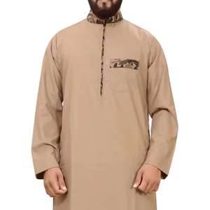 Jubba Arabe, Robe Islamique Longue, Coupe Ample, en Polyester, Manches Longues, Décontractée, Respirante, Col en V, Broderie, pour Homme, Style Plage - Product Image 5