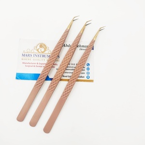 Pinces à extensions de cils, poignée en fibre, couleur marron, pointe dorée, 45 degrés, pinces à isolation pour cils - Product Image 1