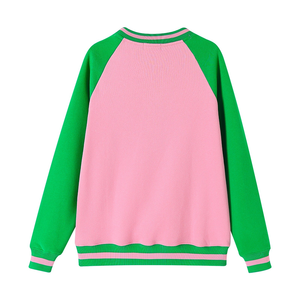 Sweat-shirt d'hiver surdimensionné Durable Bicolore Chenille Imprimé Color Block Kangaroo Pocket Green Rib Cuffs - Product Image 2