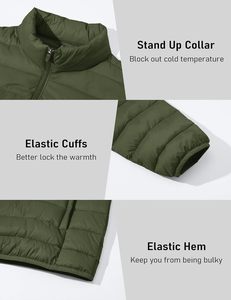 Veste d'hiver légère et respirante pour hommes, fermeture éclair, isolée, logo personnalisé, usine OEM - Product Image 4