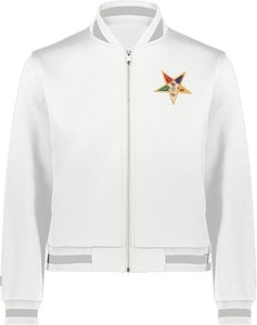 Chaqueta de Cuero Blanca OES, Abrigo Personalizado de la Orden de la Estrella de Oriente con Bordado y Emblema Multicolor - Product Image 1