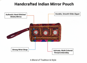 Bolsa de Maquillaje Cosmética Artesanal Boho con Espejo Bordado, Estilo Étnico Indio Banjara, Portátil, para Dulces, Regalo Festivo de Lujo - Product Image 6