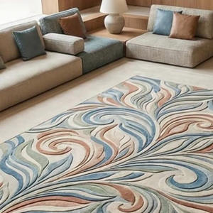 Tapis en laine encadré abstrait de luxe, tapis fait main pour la décoration de maisons et d'hôtels modernes, pique-niques, dos en latex, cadeau de Nouvel An - Product Image 5