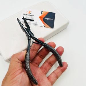 Custom Logo Black Plasma 2-Hole Hair Extension Plier with Glitter <b>Grip</b> Handle Reusable Styling Tool - Product Image 5