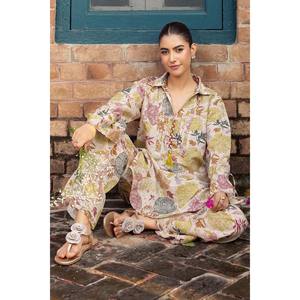 Ensemble 2 pièces imprimé à rayures Zari en jacquard SPT-52003, pantalon sarouel taille haute en crêpe avec volants, coupe ample - Product Image 6