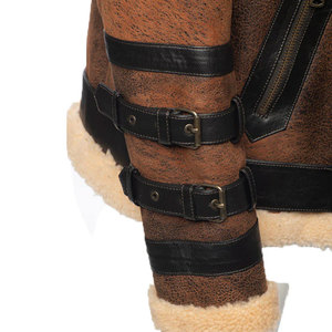 Premium <b>Men's</b> Brown Leather Aviator <b>Jacket</b> Thick <b>Shearling</b> Fur Lining Buckle Detail Winter Outdoor Biker Coat Made In Pakistan - Product Image 4