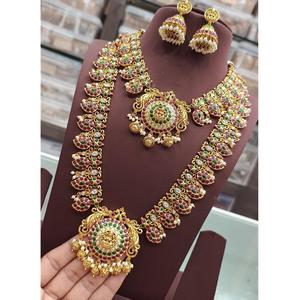 Exclusive Premium Polish Premium Quality Traditional Wear Unique Design Gold Tone <b>Necklace</b> <b>Set</b> With <b>Earrings</b> for Wedding Wear - Product Image 1