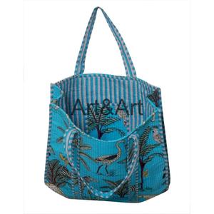 Grand sac fourre-tout pour femme élégant et écologique à imprimé floral bleu matelassé Fermeture ouverte Haute qualité Deux poignées Shopping quotidien - Product Image 3