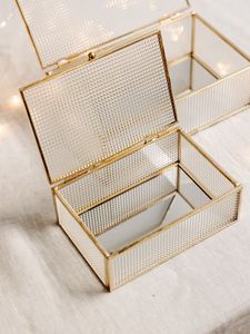 Compact Metal And Glass Jewelry Box Perfect For Small Accessories <b>Travel</b> Jewelry Storage Organizer - Product Image 2