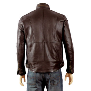 Chaqueta de motorista de moda delgada de cuero de vaca 100% marrón Vintage de alta calidad para chaqueta de cuero genuino de invierno para hombre talla XL - Product Image 2